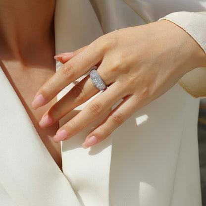 Pavé Moissanite Dome Ring | 133 Stones | 18K White Gold Plated