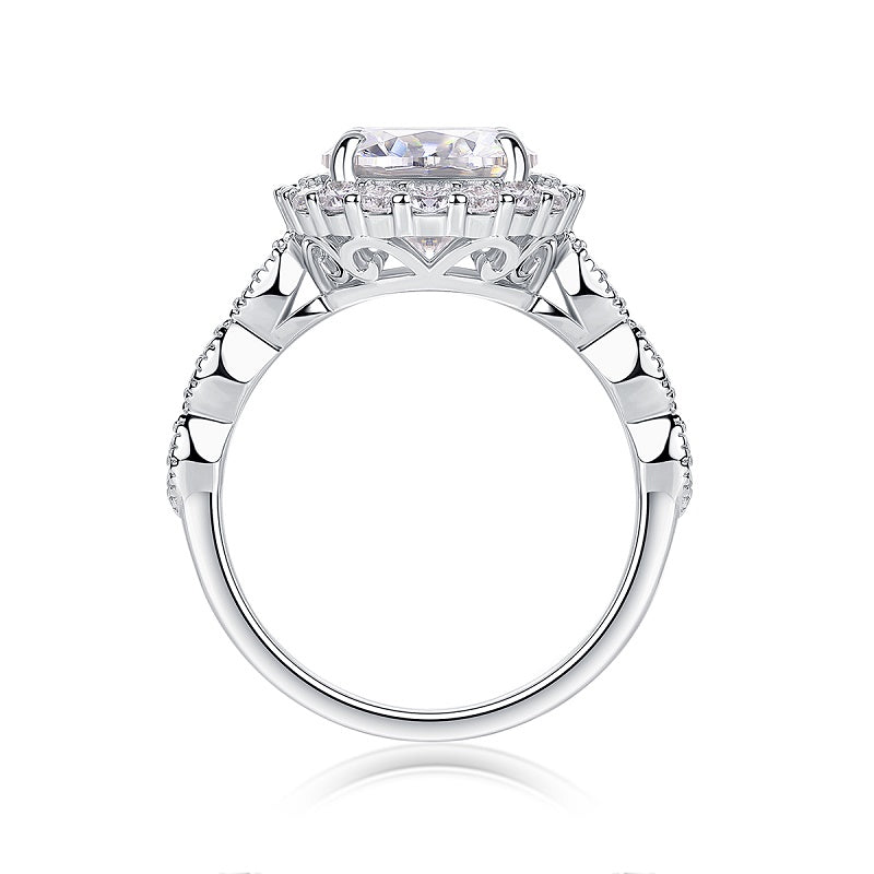 3CT Round Cut Moissanite Halo Engagement Ring with Twisted Band — 18K White Gold Plated 925 Sterling Silver