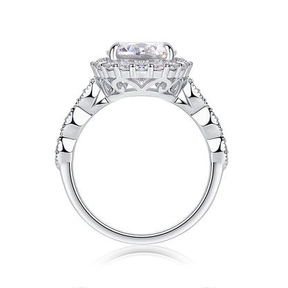 3CT Round Cut Moissanite Halo Engagement Ring with Twisted Band — 18K White Gold Plated 925 Sterling Silver