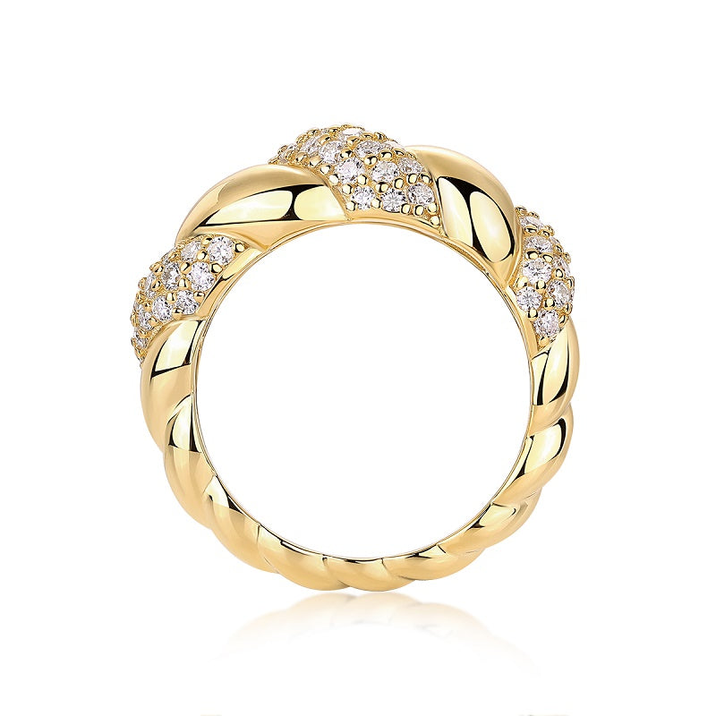 Twisted Gold Moissanite Band Ring with 63 Moissanite Stones, Pave Setting