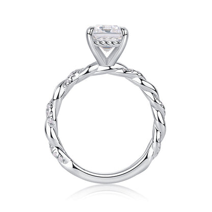3CT Emerald Cut Moissanite Engagement Ring, Twisted Band with Pavé Side Stones,