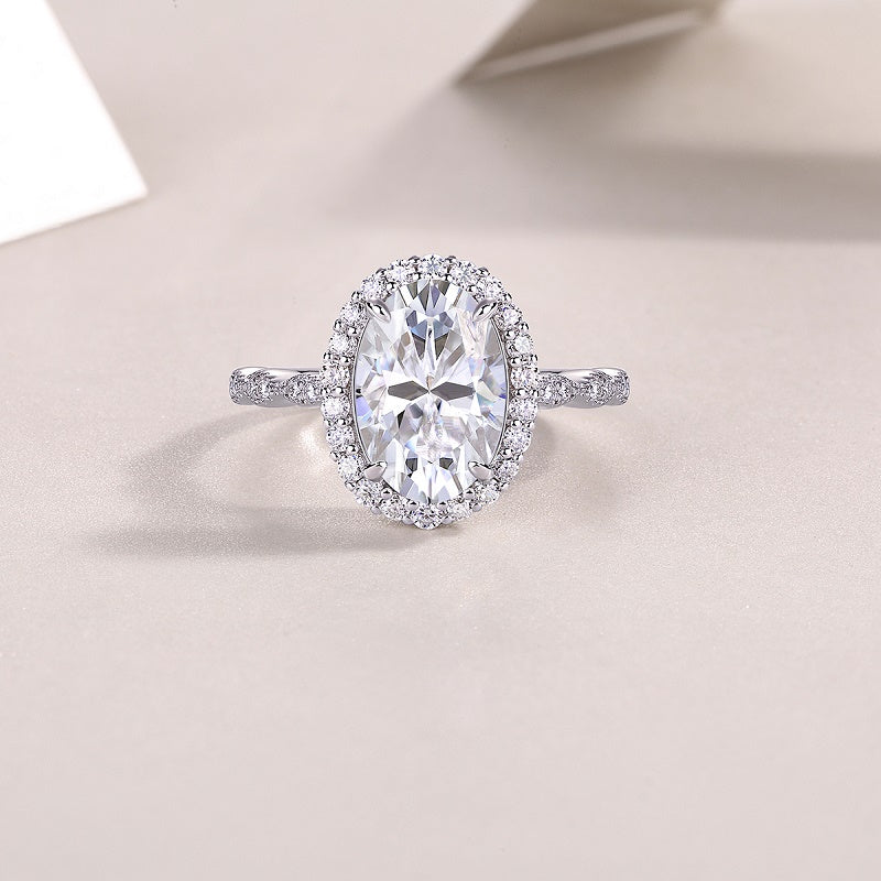 3.5CT Oval Cut Moissanite Halo Engagement Ring with Twisted Band