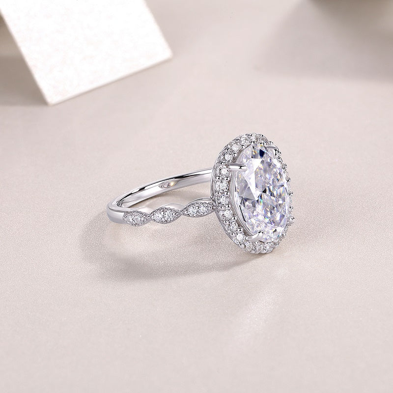 3.5CT Oval Cut Moissanite Halo Engagement Ring with Twisted Band