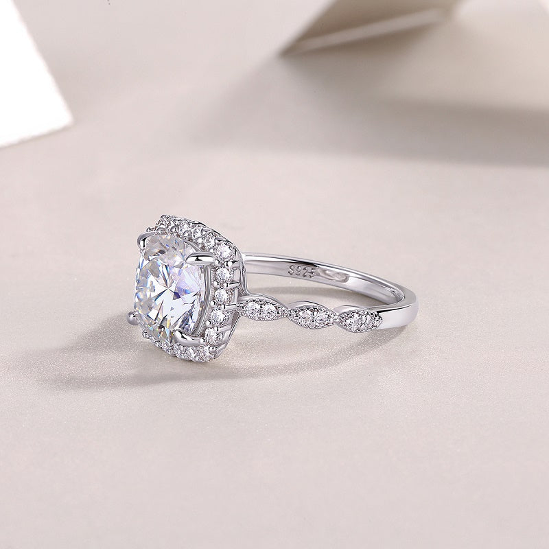 2.5CT Cushion Cut Moissanite Halo Engagement Ring | Twisted Band |