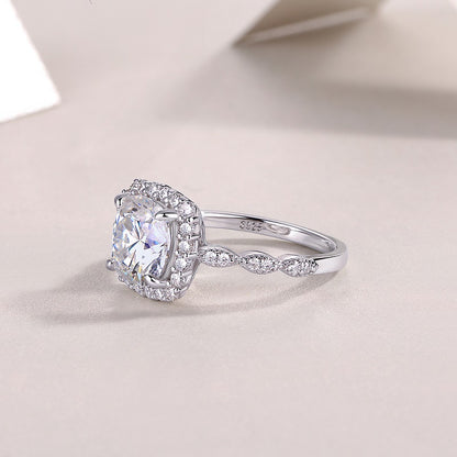 2.5CT Cushion Cut Moissanite Halo Engagement Ring | Twisted Band |