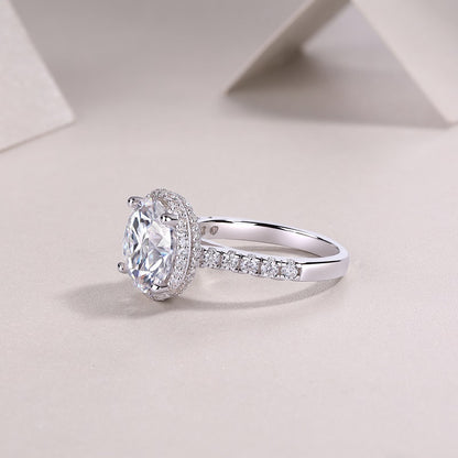 5 Carat Round Cut Moissanite Engagement Ring for Women – Halo Design with 74 Side Stones, Sterling Silver with 18K White Gold Plating