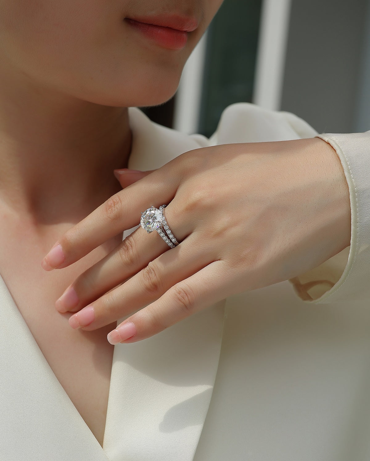 5 Carat Round Cut Moissanite Wedding Ring Set