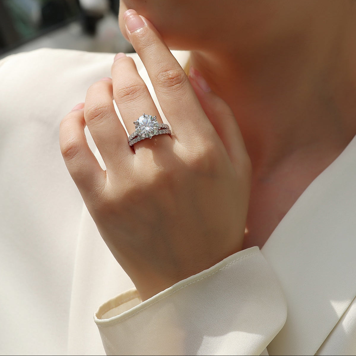 5 Carat Round Cut Moissanite Wedding Ring Set