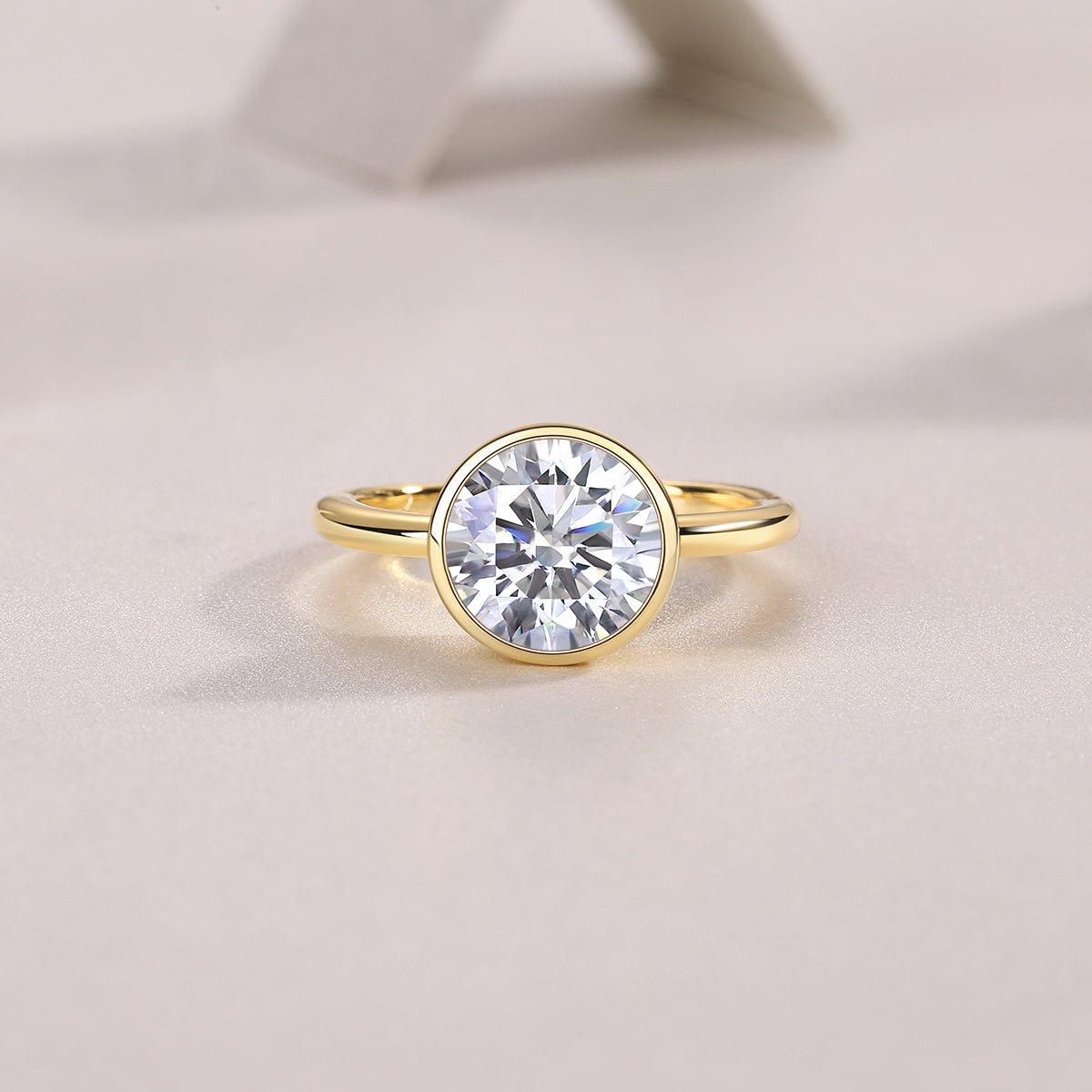 3CT Round Cut Moissanite Engagement Ring, Bezel Setting, Solitaire Classic Style,