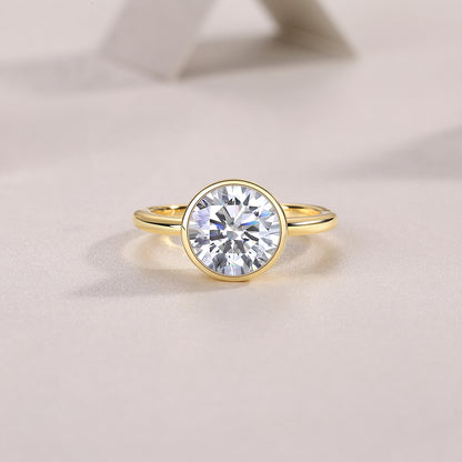 3CT Round Cut Moissanite Engagement Ring, Bezel Setting, Solitaire Classic Style,
