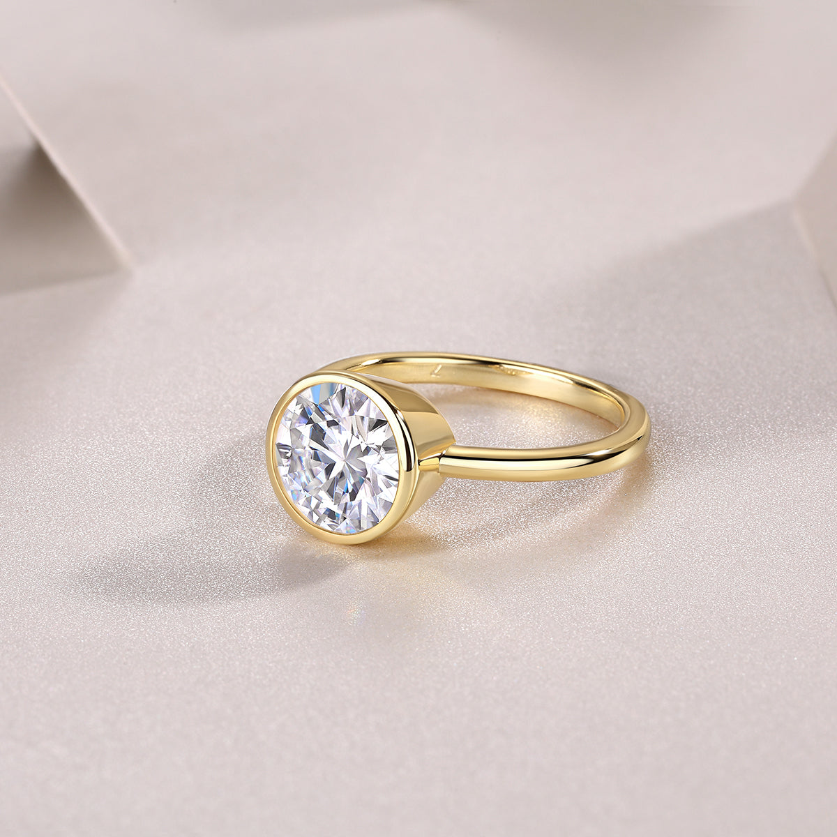 3CT Round Cut Moissanite Engagement Ring, Bezel Setting, Solitaire Classic Style,