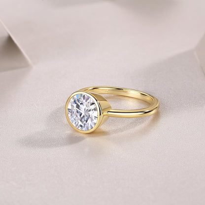 3CT Round Cut Moissanite Engagement Ring, Bezel Setting, Solitaire Classic Style,