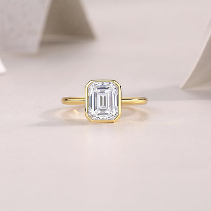 3 Carat Emerald Cut Moissanite Engagement Ring – Bezel Setting, Classic Solitaire Design,
