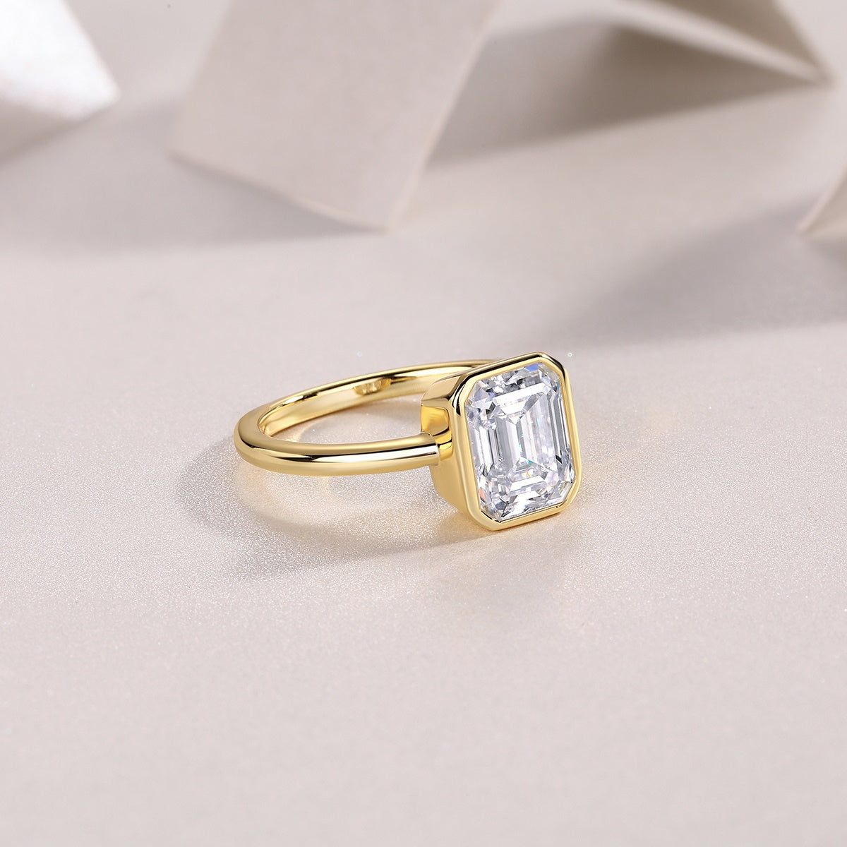 3 Carat Emerald Cut Moissanite Engagement Ring – Bezel Setting, Classic Solitaire Design,
