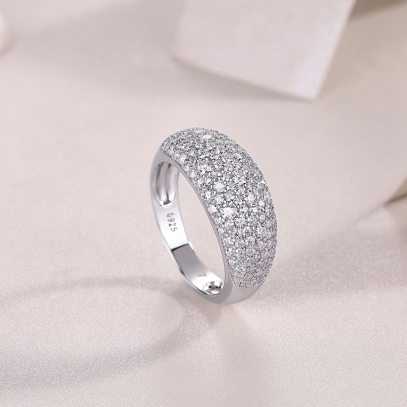 Pavé Moissanite Dome Ring | 133 Stones | 18K White Gold Plated