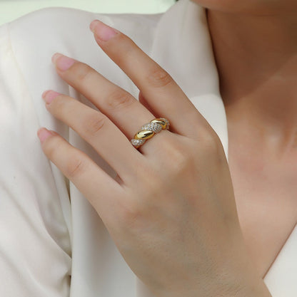 Twisted Gold Moissanite Band Ring with 63 Moissanite Stones, Pave Setting
