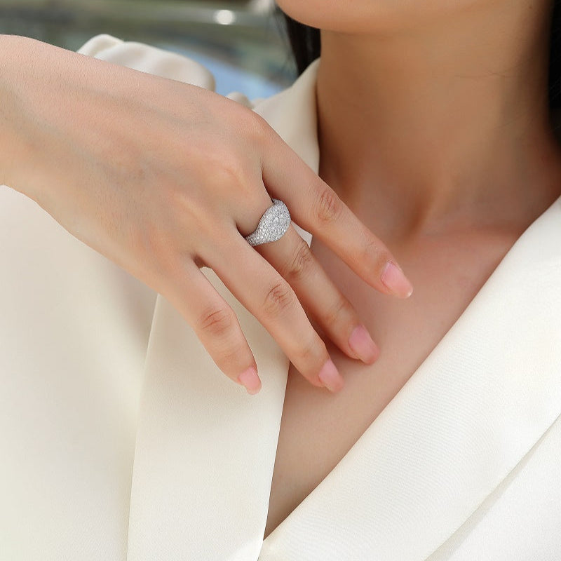 Pavé Moissanite Cluster Ring, 2mm, 1.5mm & 1.2mm Moissanite Stones,