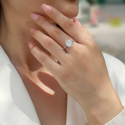 3CT Emerald Cut Moissanite Engagement Ring, Twisted Band with Pavé Side Stones,