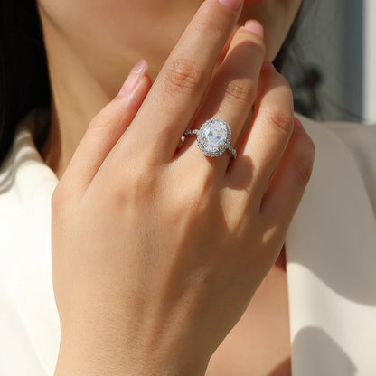 3.5CT Oval Cut Moissanite Halo Engagement Ring with Twisted Band