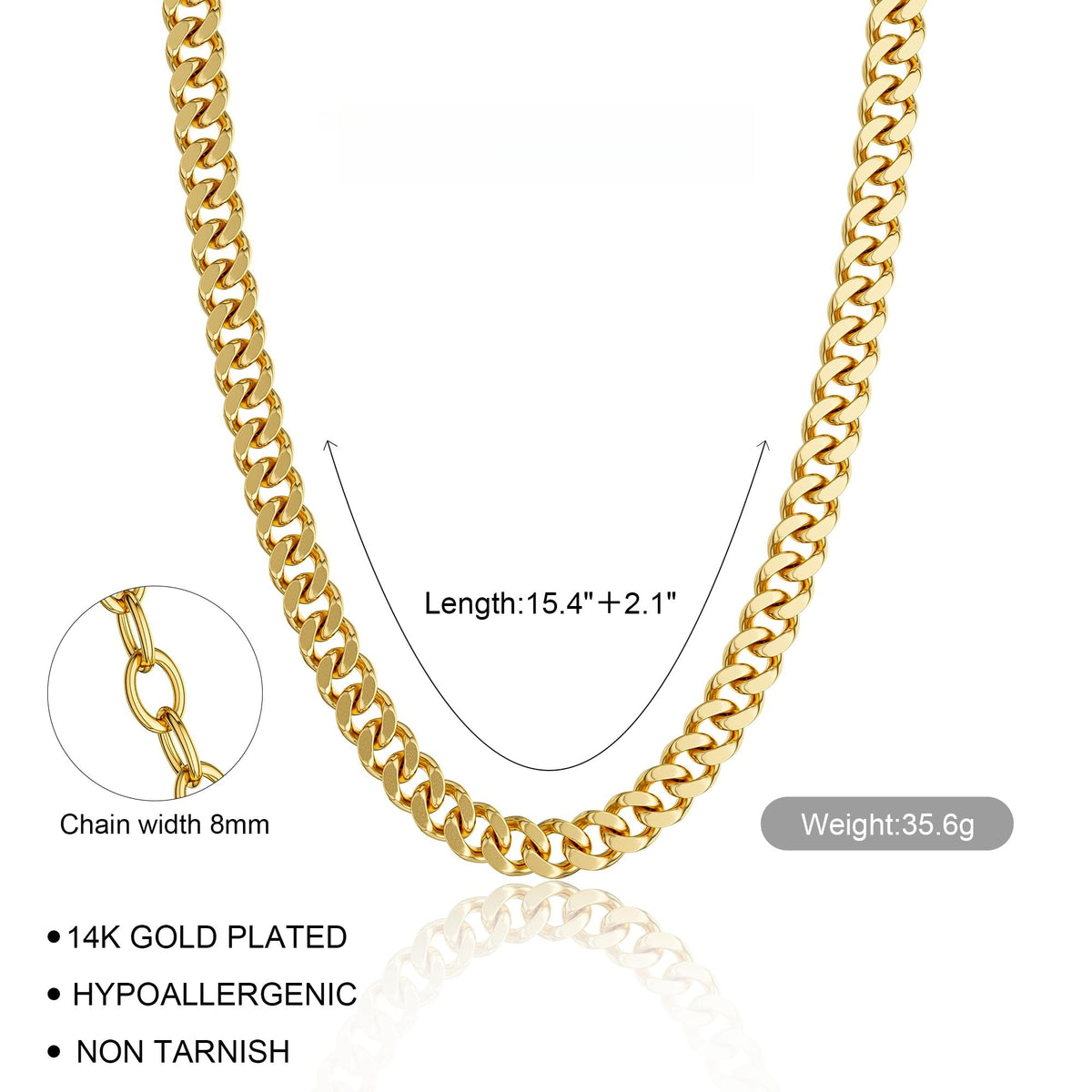Gold Necklace for Women, 14K Gold Plated Chunky Chain Necklace