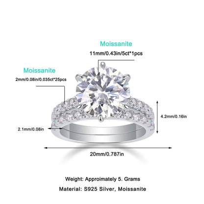 5 Carat Round Cut Moissanite Wedding Ring Set