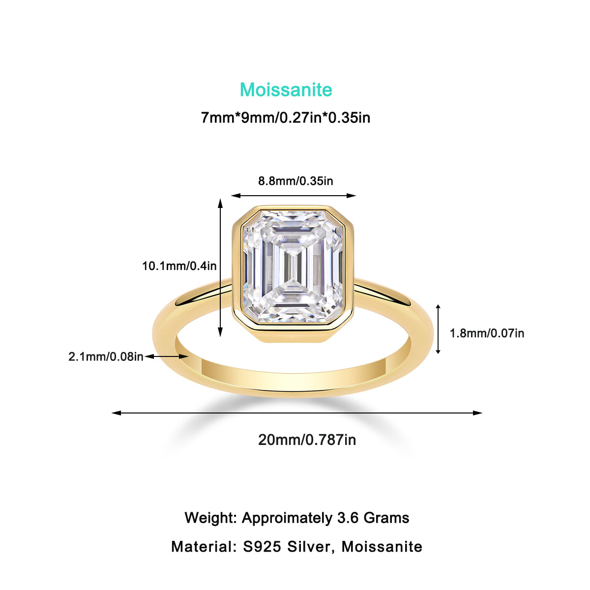 3 Carat Emerald Cut Moissanite Engagement Ring – Bezel Setting, Classic Solitaire Design,