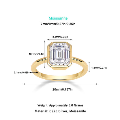 3 Carat Emerald Cut Moissanite Engagement Ring – Bezel Setting, Classic Solitaire Design,